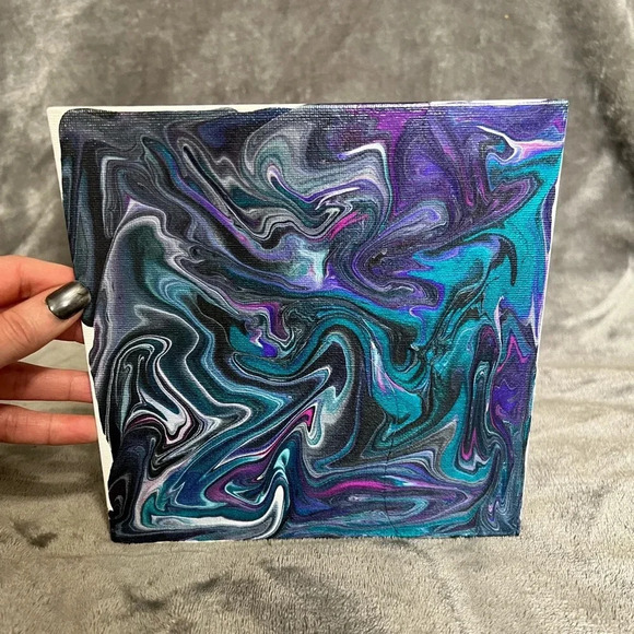 8”x8” paint pour - Teal, Purple, Lavender, White, Silver and Black - Picture 2 of 5